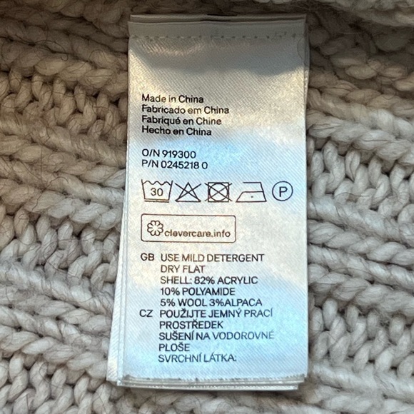 H&M Alpaca Wool Blend Chunky Knit Hooded Tunic Pullover Sweater Beige Medium - Picture 6 of 15